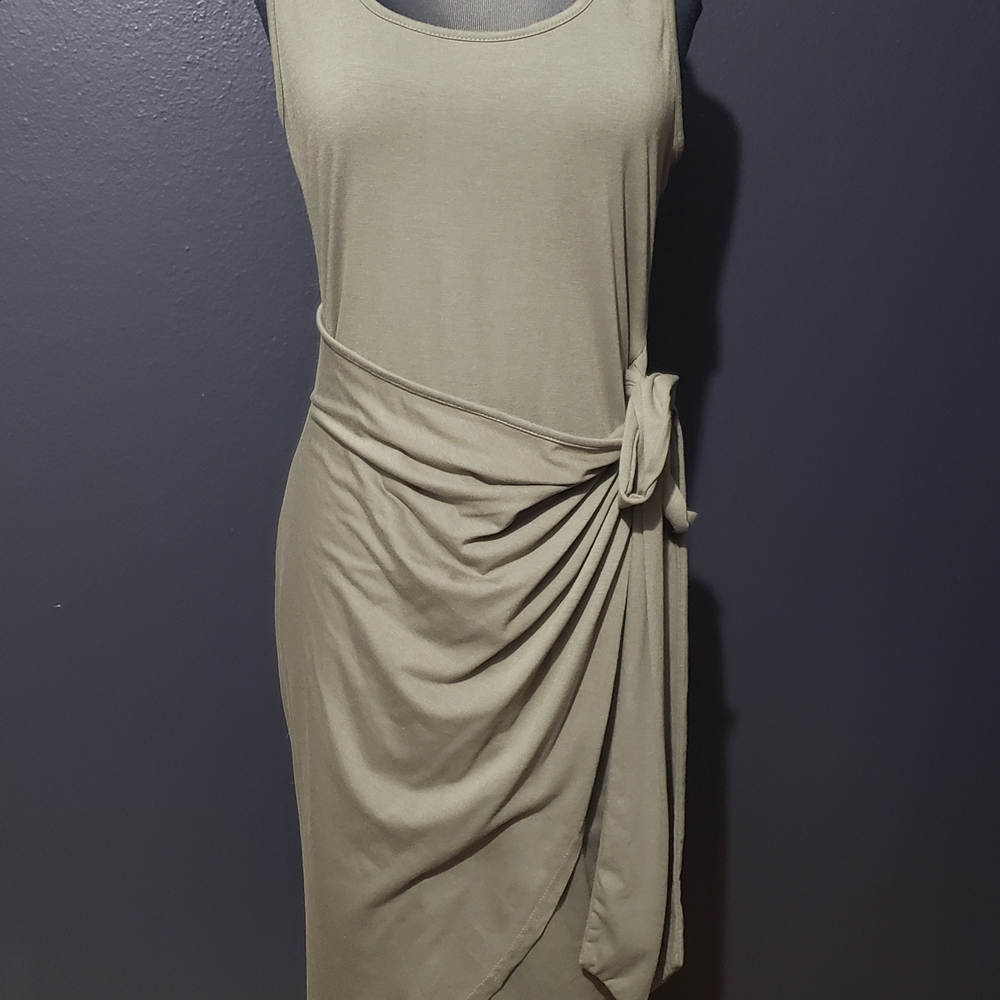 Salante Olive Green Wrap Dress Sz XL/12 - Picture 3 of 8